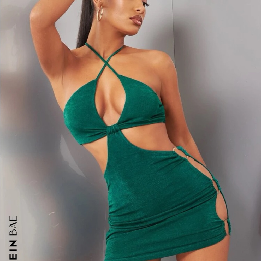 Shein Dark Green Cutout Criss Cross Dress